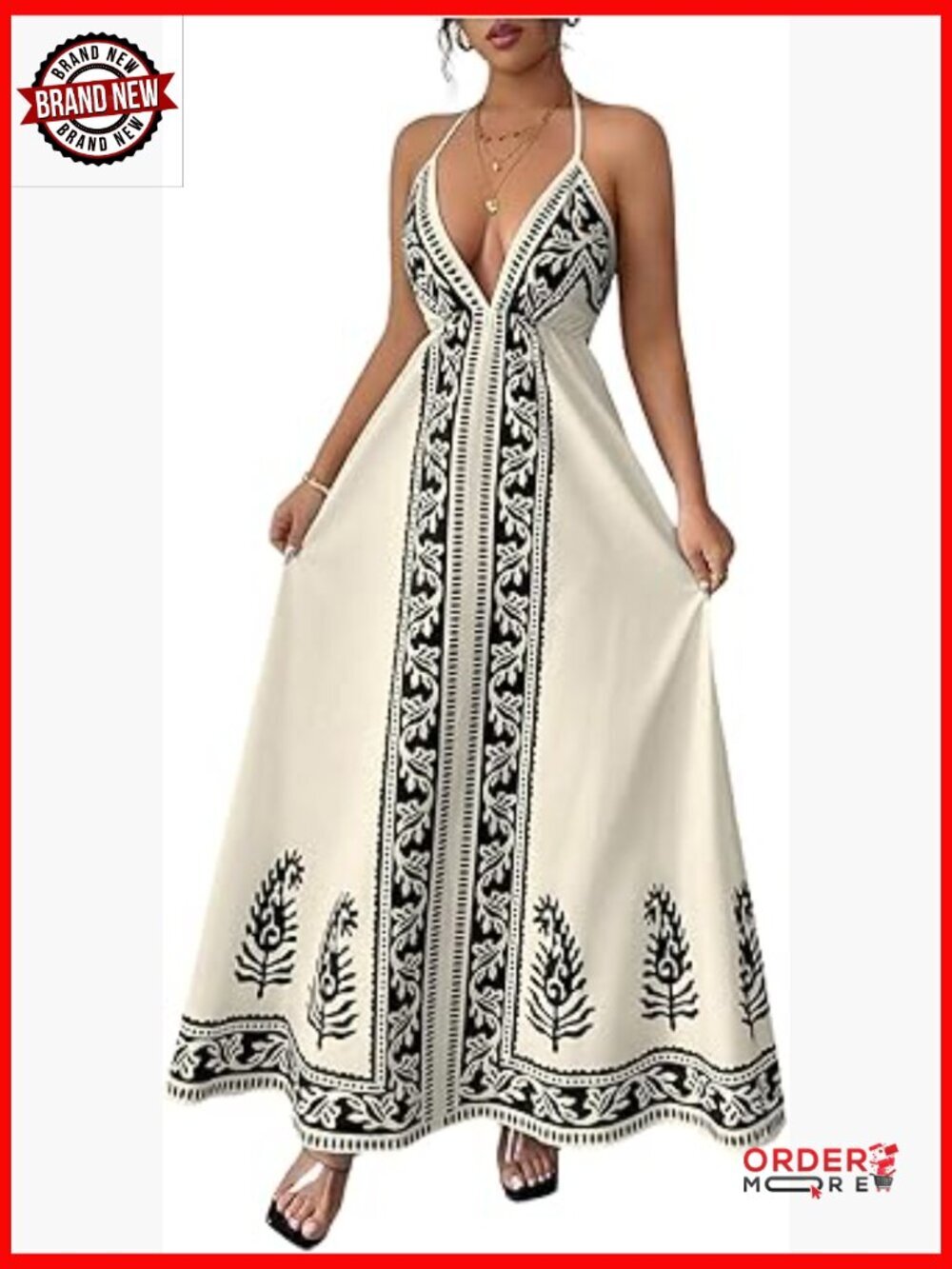 Floral Print V Neck Halter Cami Dress Tie Open Back Maxi Boho